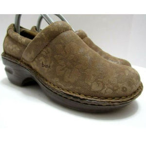 Born Concept Mules Brown Floral Embossed Clogs